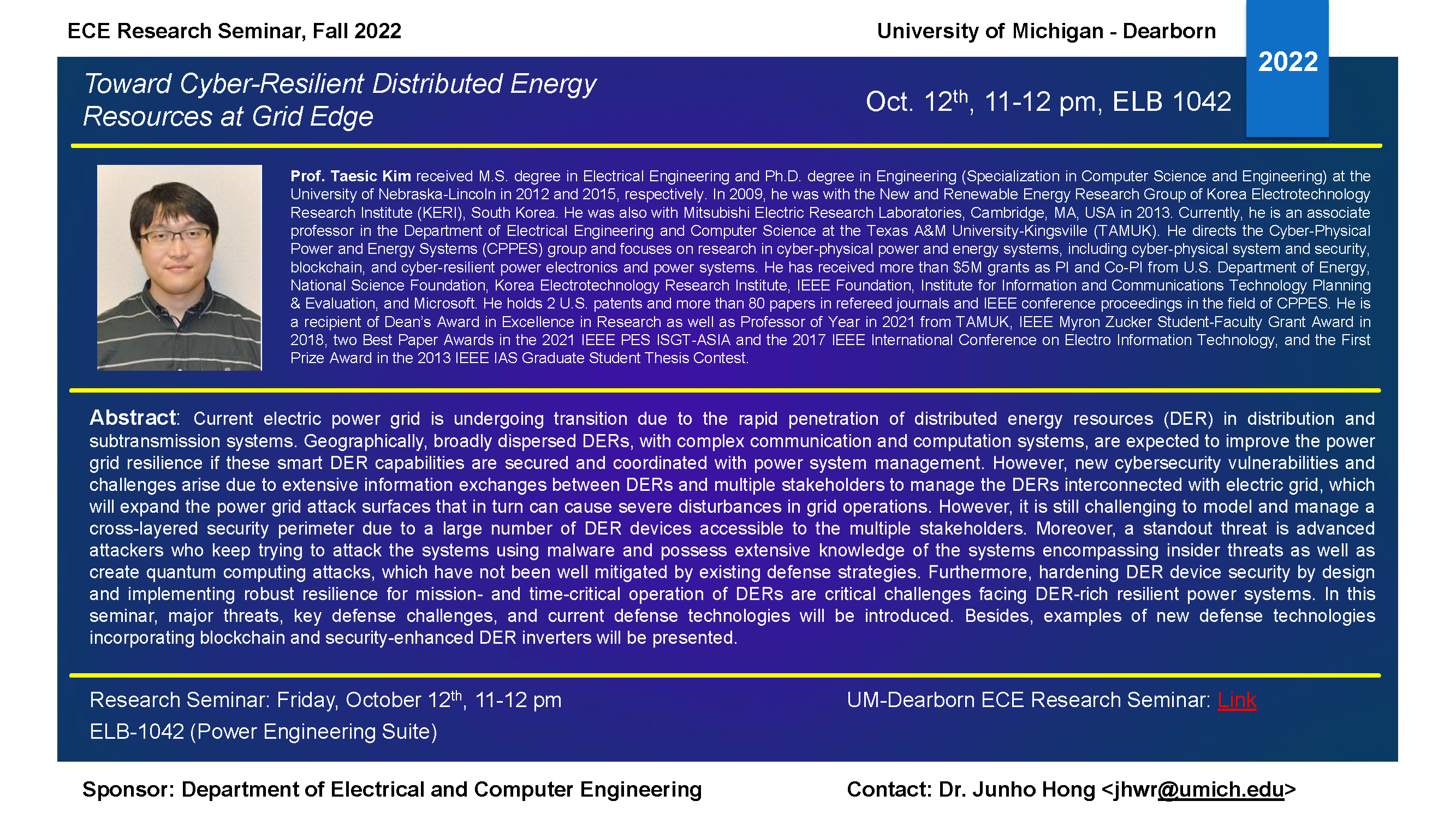ECE Research Seminars University of MichiganDearborn